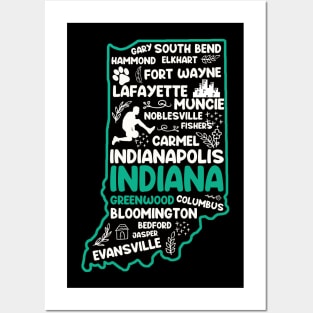 Greenwood Indiana cute map Evansville, Carmel, South Bend, Fishers, Hammond, Gary Posters and Art